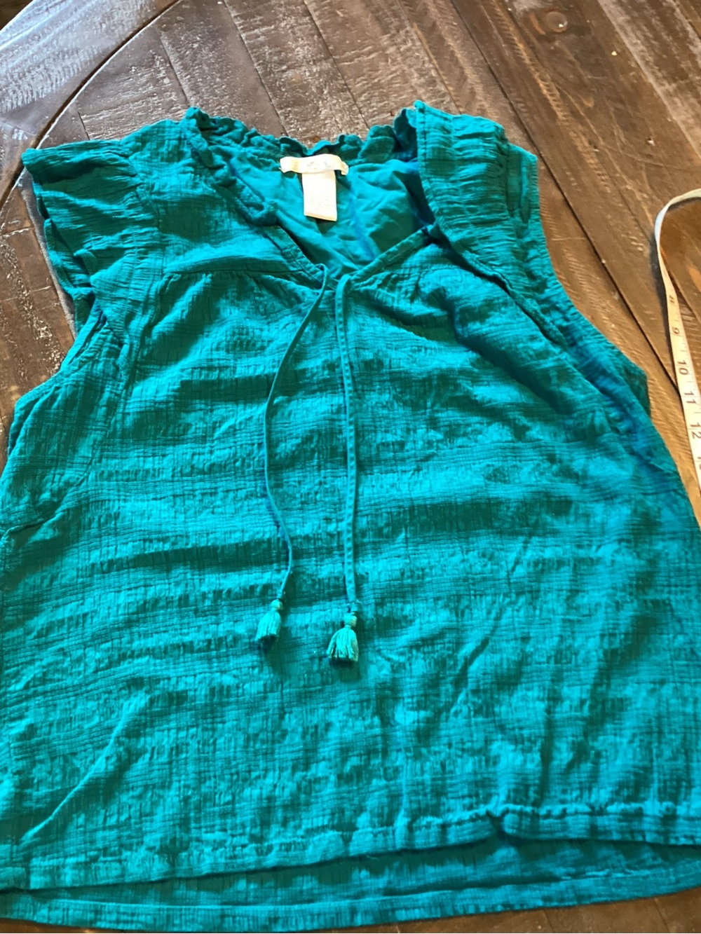 Design History Teal Tassel Tie Sleeveless Tunic
